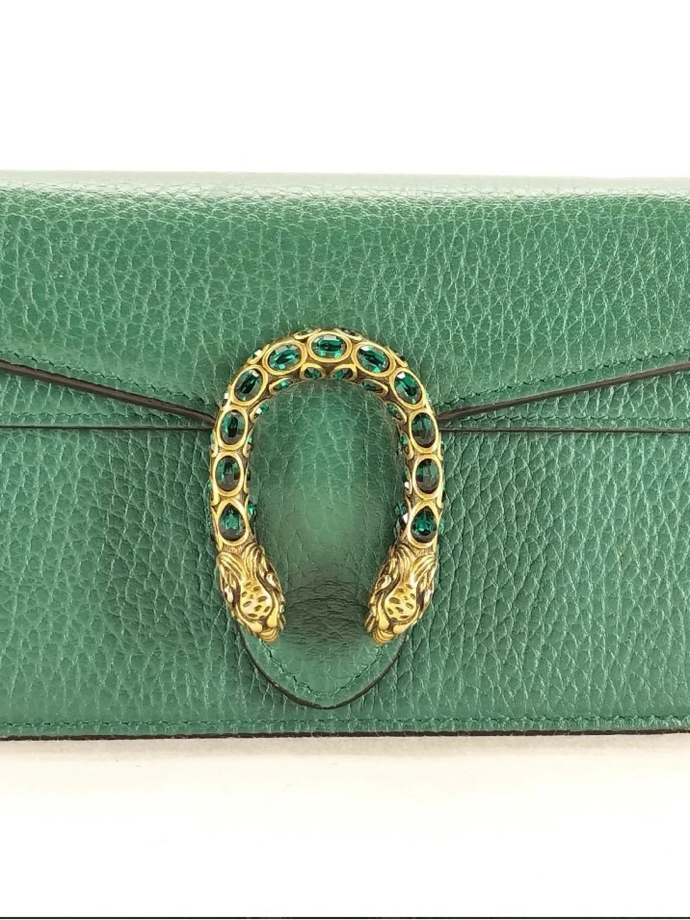 Gucci Green Leather Bag with Gold-Tone Jeweled Dionysus
